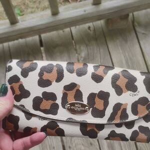 Coach Leopard Pattern Wallet in Brown and Black